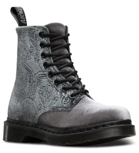 1460 Grey Brocade Velvet Emboss Lace Up Boot