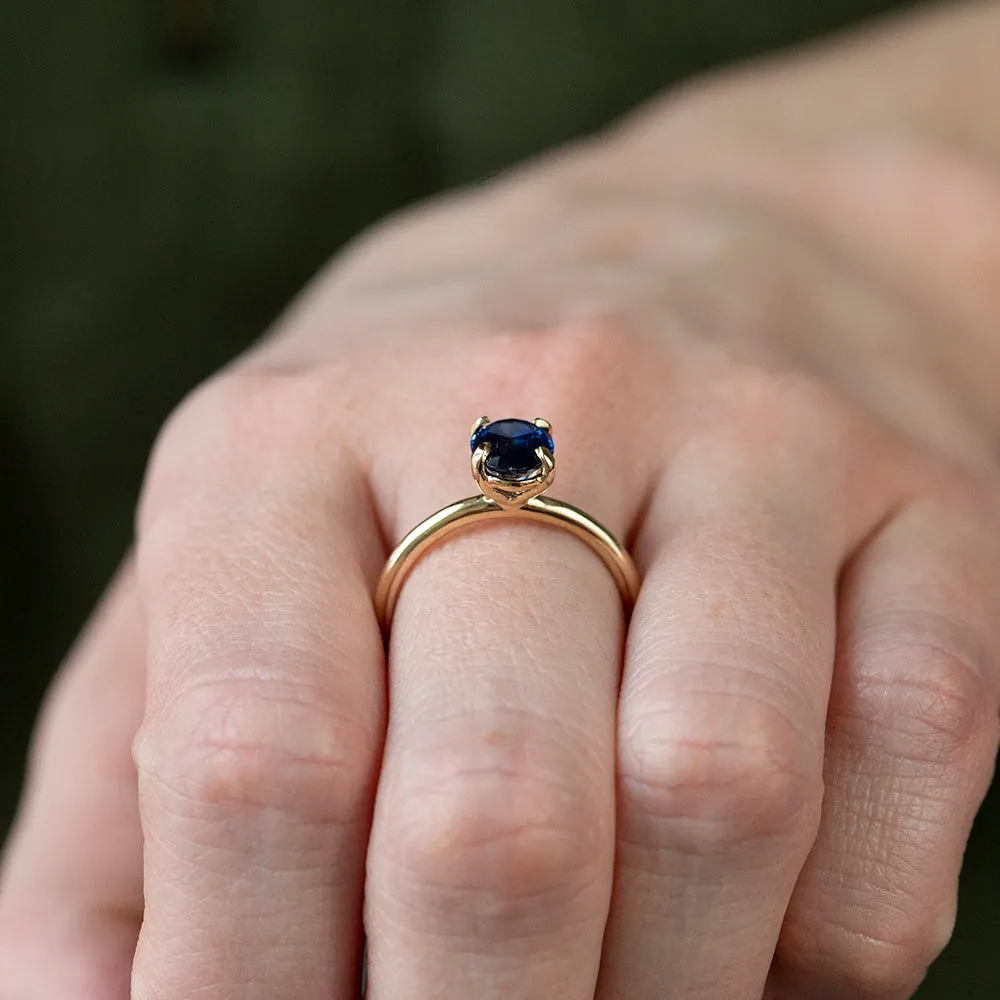 1.53ct Oval Royal Blue Sapphire Solitaire Ring In 14K Yellow Gold