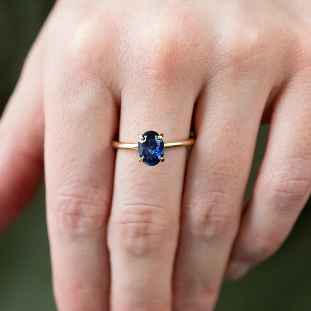 1.53ct Oval Royal Blue Sapphire Solitaire Ring In 14K Yellow Gold