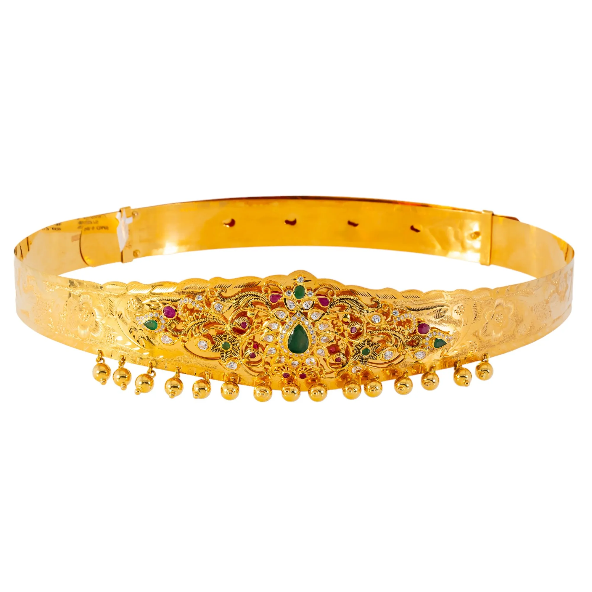 22k Yellow Gold & Gemstone Vaddanam Waist Belt (176.3gm)