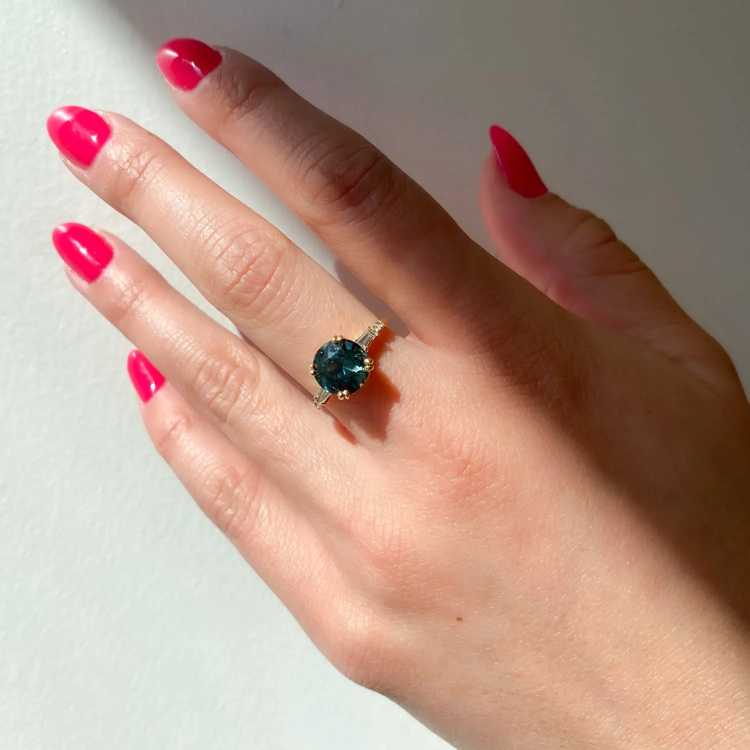 3.20 ct Teal Round Sapphire Sylvie Ring