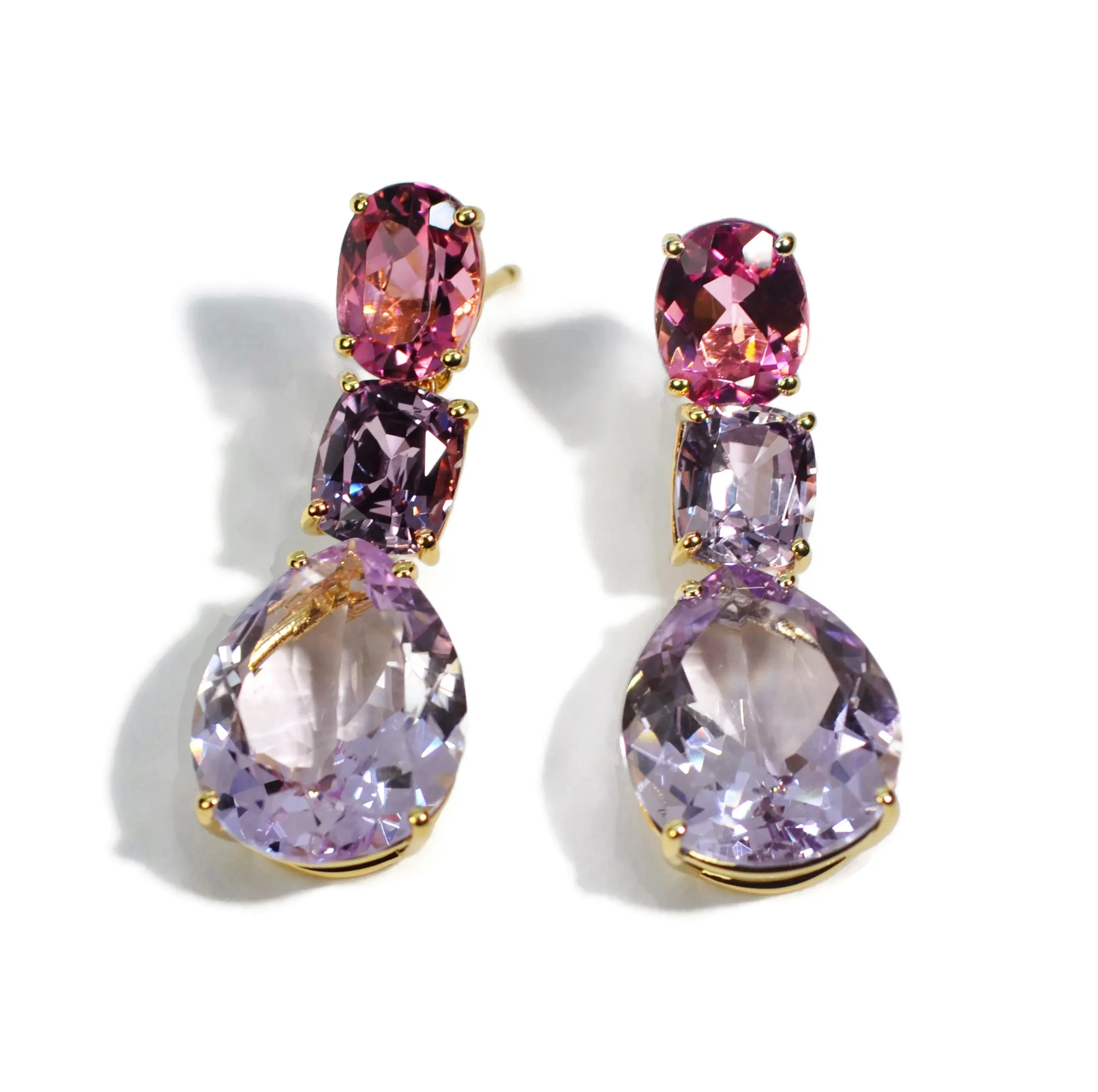 A & Furst - Party - Drop Earrings with Pink Tourmaline, Lavender Spinel and Rose de France, 18k Yellow Gold