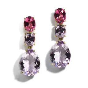 A & Furst - Party - Drop Earrings with Pink Tourmaline, Lavender Spinel and Rose de France, 18k Yellow Gold