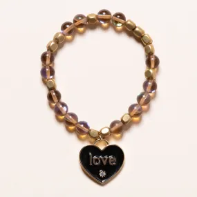 African Brass, Aura Quartz, and Heart Enamel Charm Bloom Bracelet