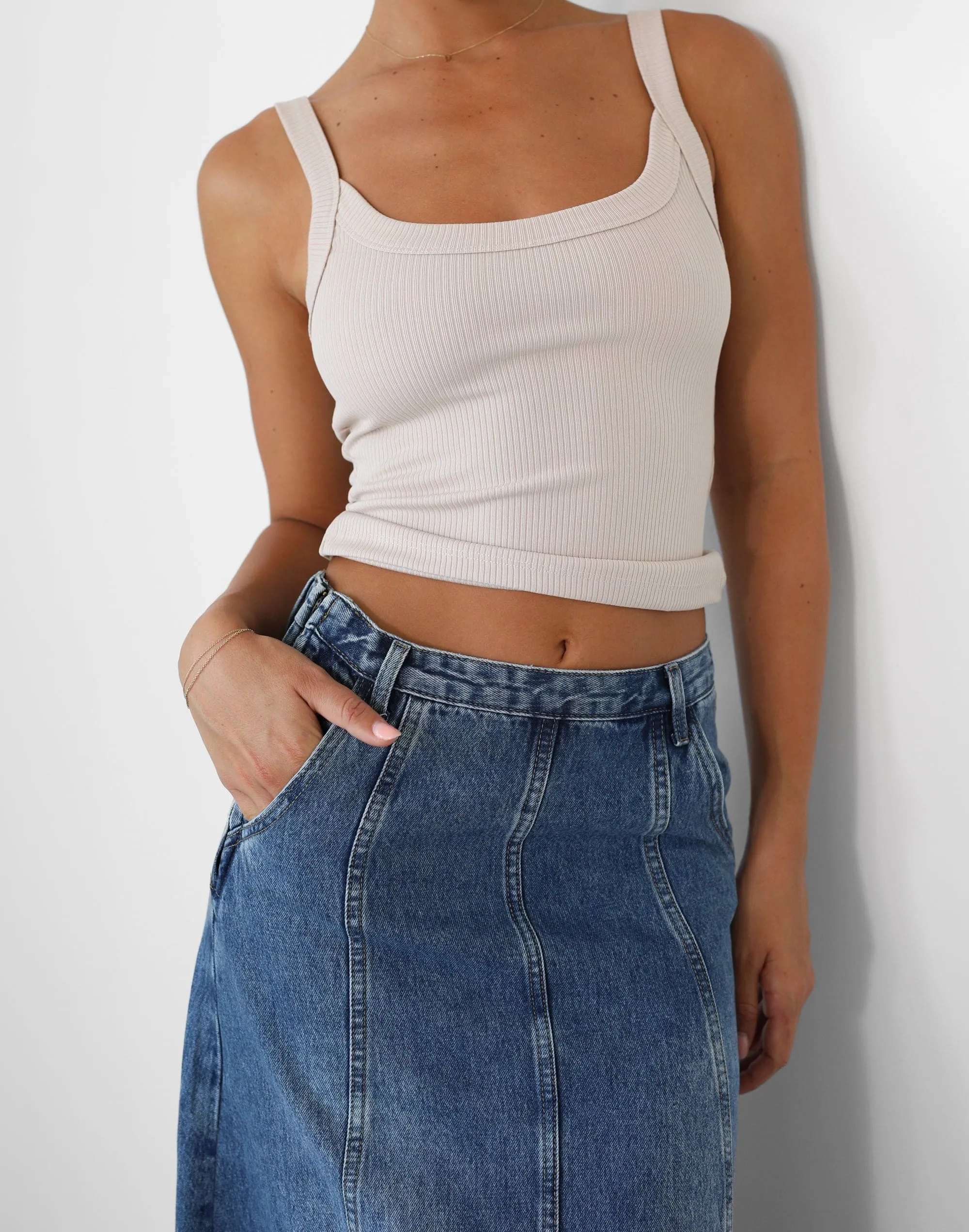 Akara Denim Maxi Skirt (Blue Denim)