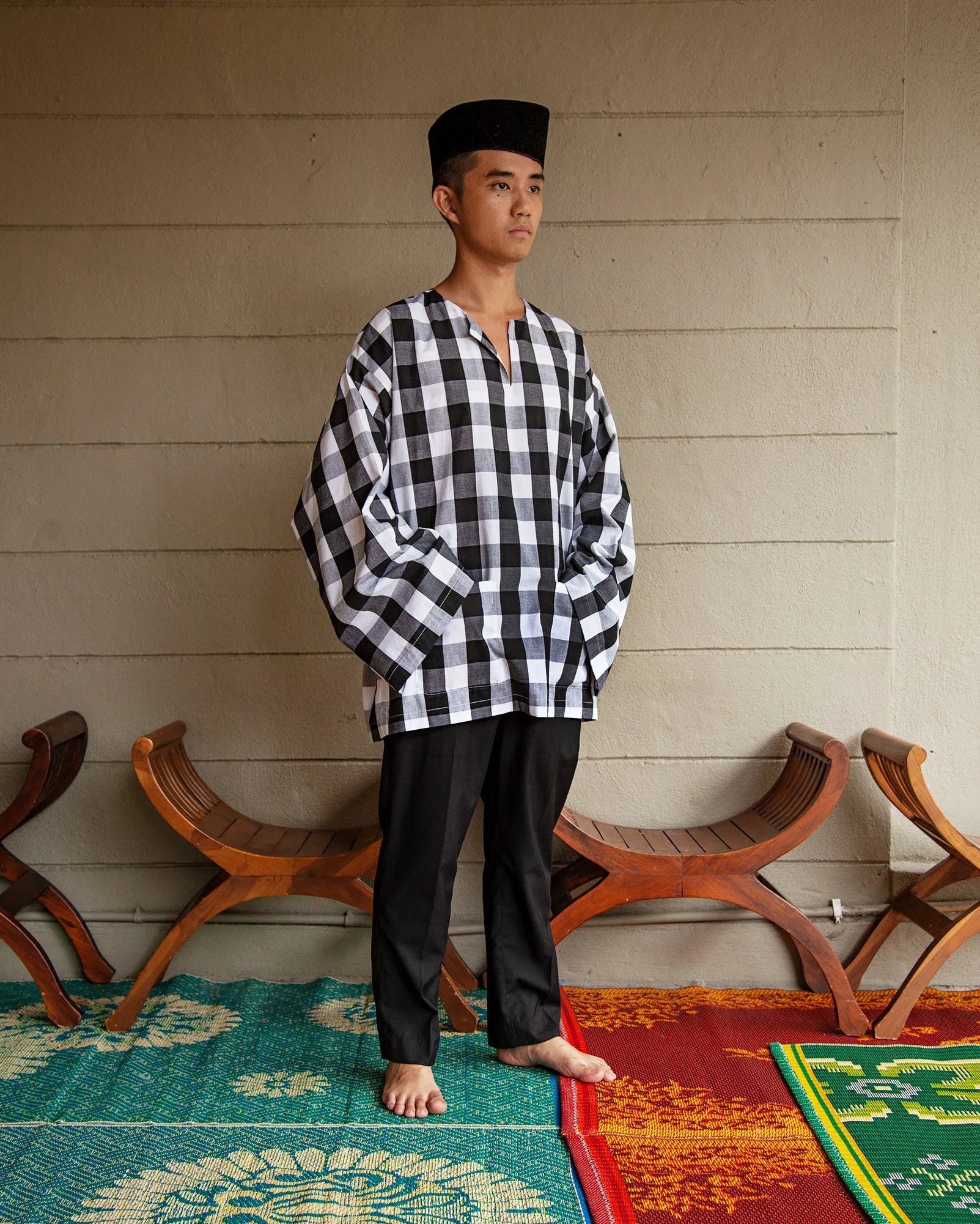 Baju Melayu Oversaiz Berpetak (Black)