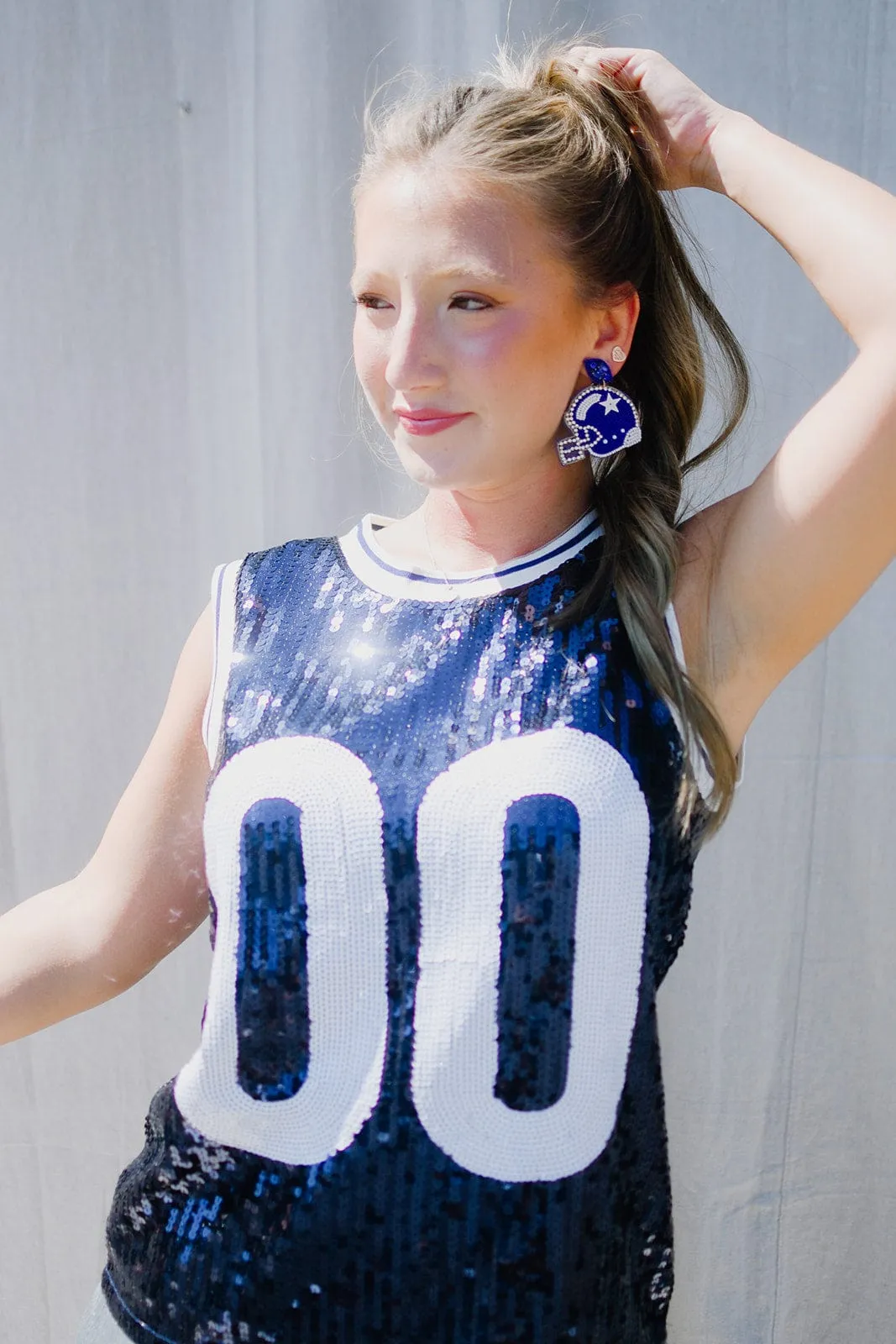 Blue & White Sequin Sleeveless Jersey