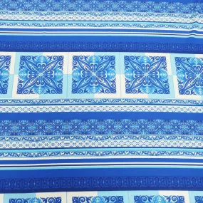 Blue and White Arabesque Printed Fabric