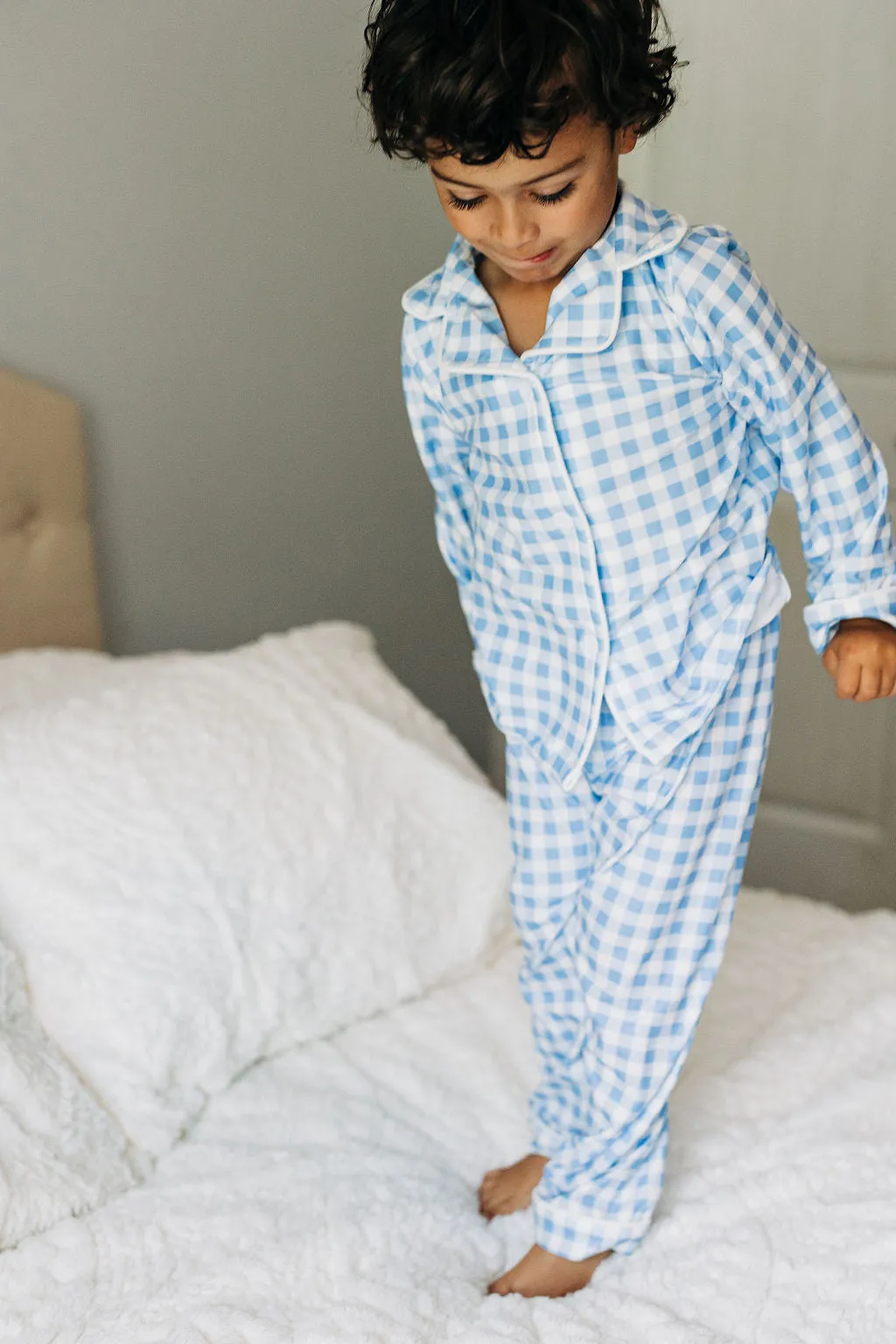 Blue Gingham - Long Sleeve Button Down Pajamas