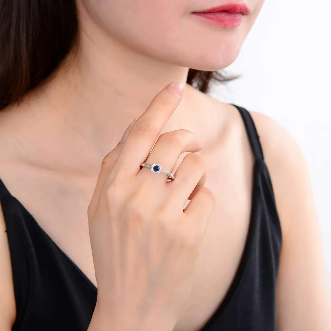 Blue Sapphire Halo Ring