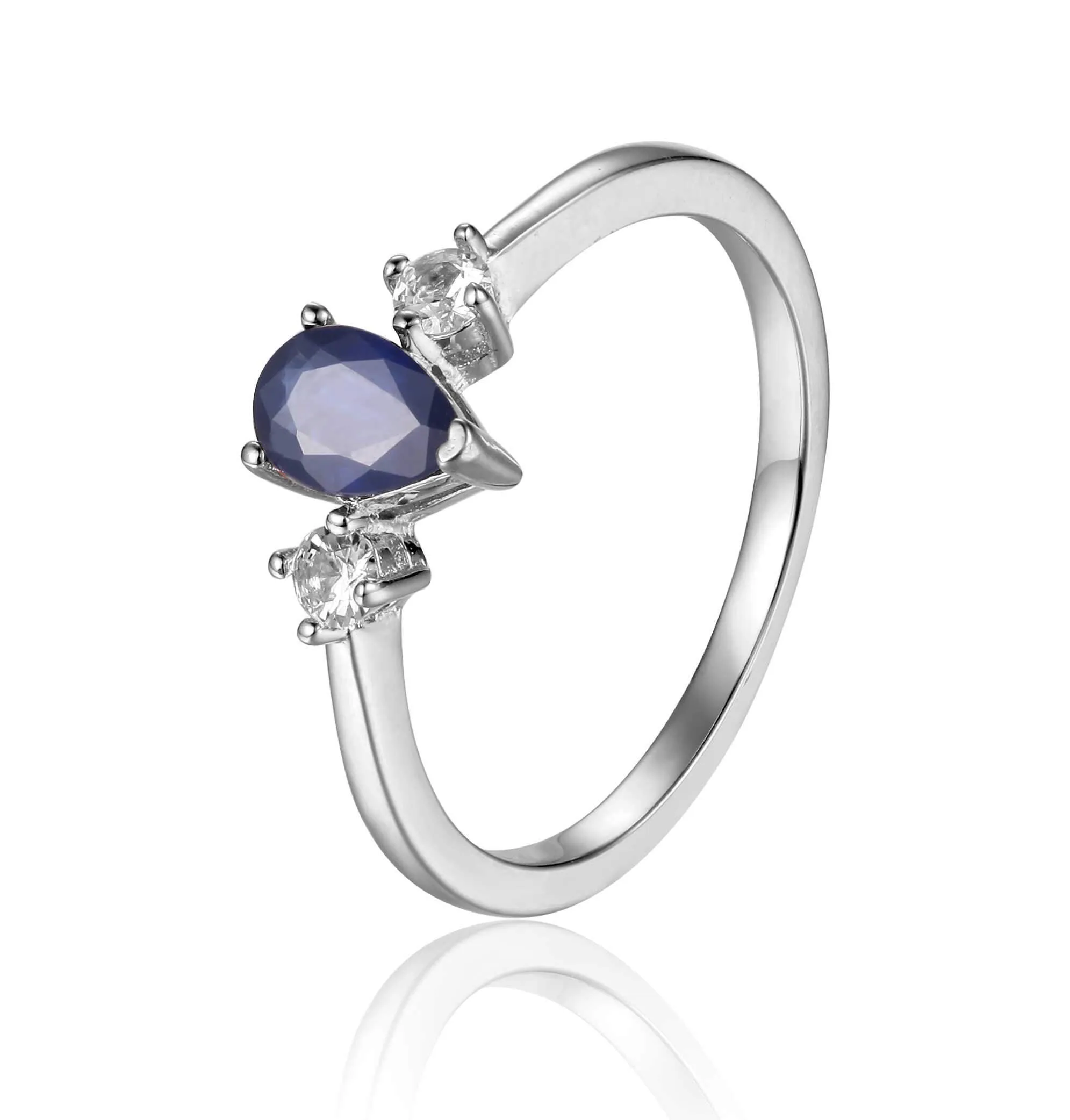 Blue Sapphire Three Stone Teardrop Ring