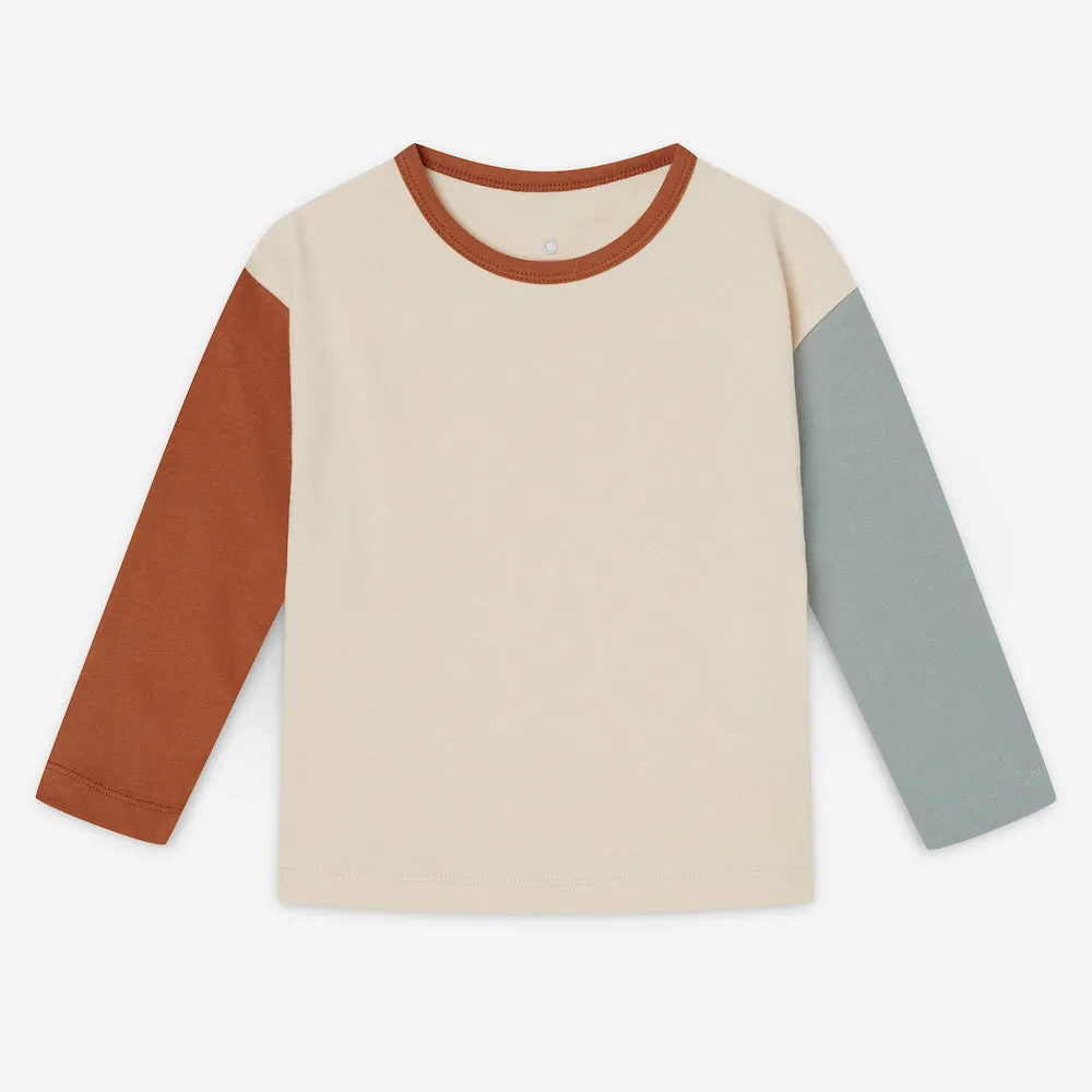 Boxy Longsleeve Colorblocking I Aqua Grey I Caramel Cookie