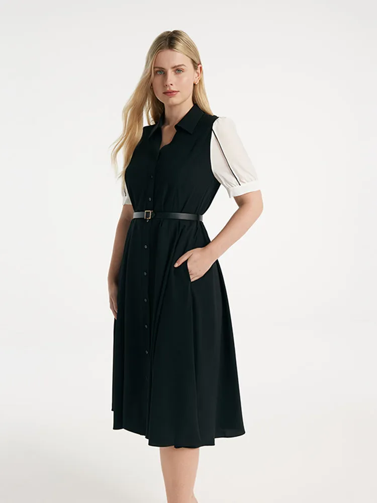 Commute Patchwork V-Neck Women Midi Shirt Dress With Belt