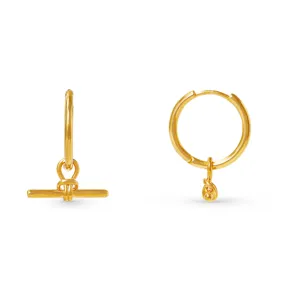 Dainty T-Bar Knot Hoop Earrings - Gold