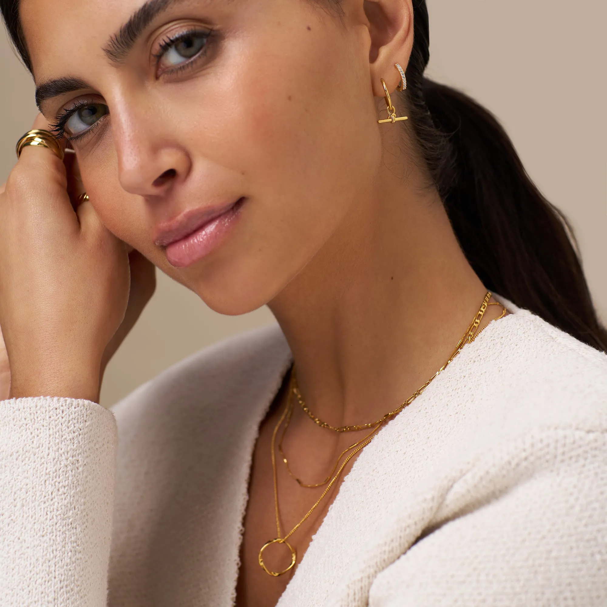 Dainty T-Bar Knot Hoop Earrings - Gold