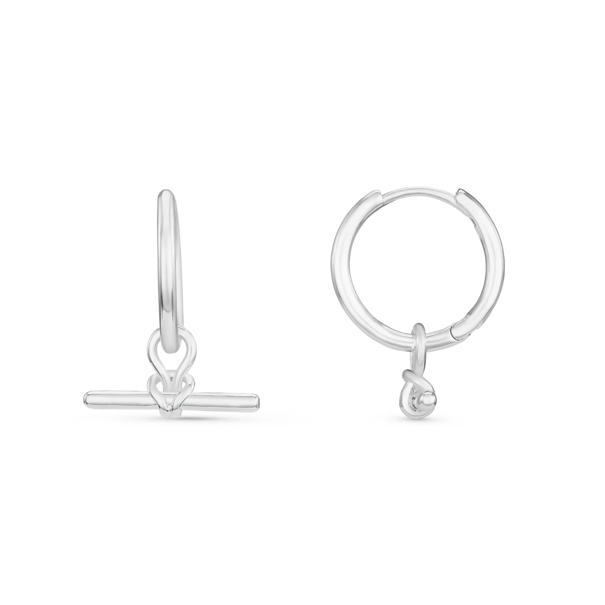 Dainty T-Bar Knot Hoop Earrings - Silver