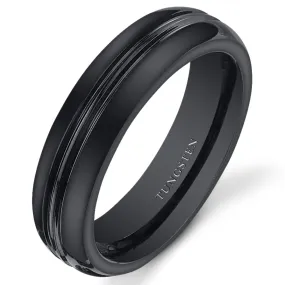 Double Groove 5mm Womens Black Tungsten Band Size 7