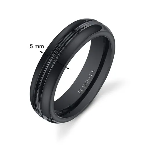 Double Groove 5mm Womens Black Tungsten Band Size 7