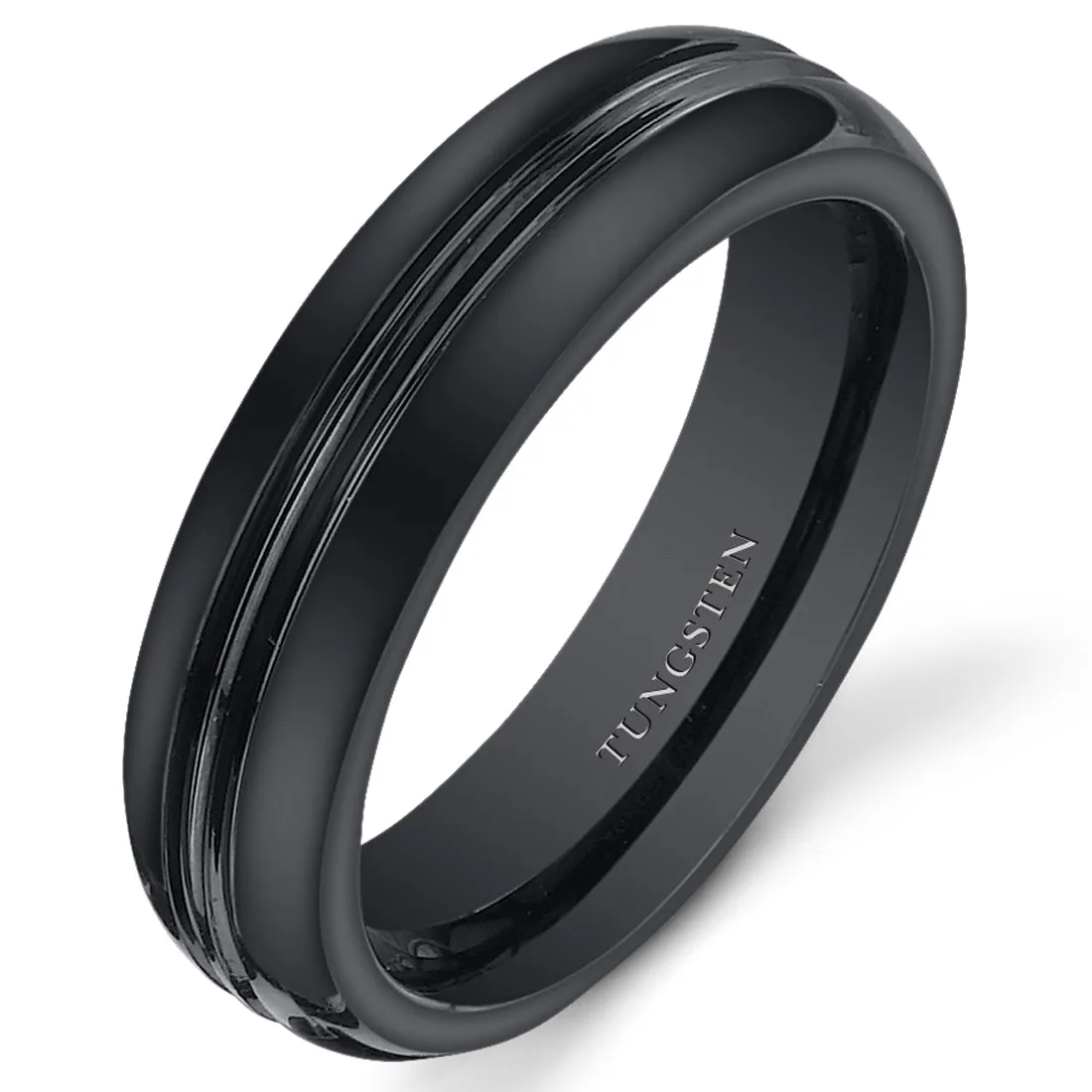 Double Groove 5mm Womens Black Tungsten Band Size 7