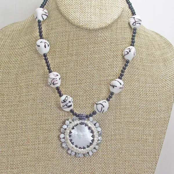 Eavan Beaded Mother-of-Pearl Gemstone Pendant Necklace