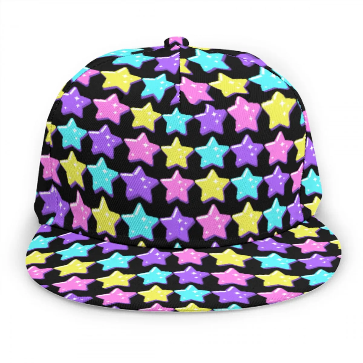 Electric Star Wave Black Baseball Cap With Flat Brim