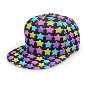 Electric Star Wave Black Baseball Cap With Flat Brim