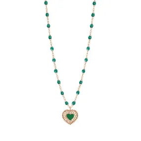 Emerald Lace Heart Necklace, Rose Gold, 16.5"