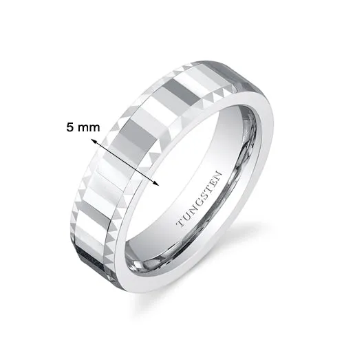 Faceted Mirror Finish 5mm Womens Tungsten Band Size 7