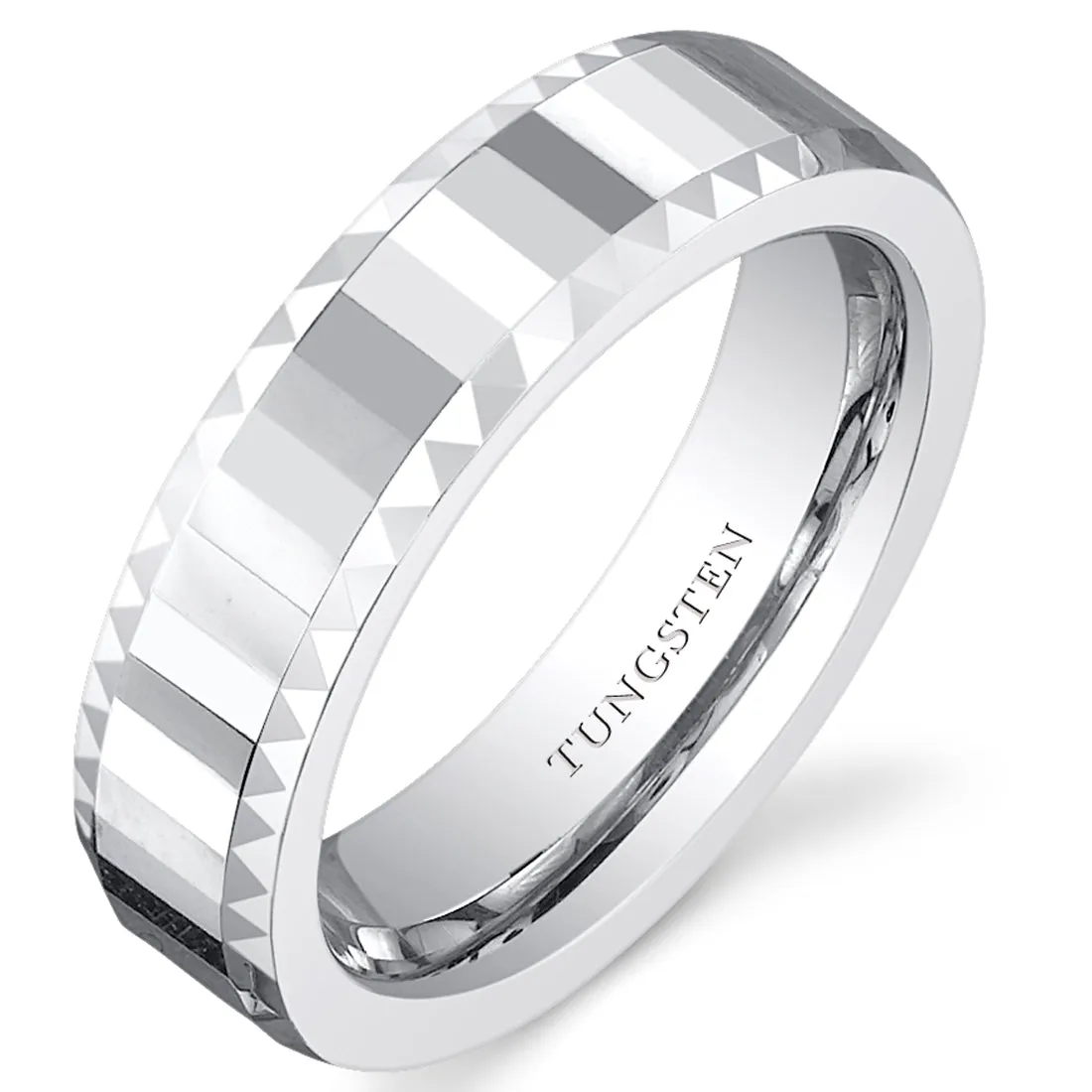 Faceted Mirror Finish 5mm Womens Tungsten Band Size 7