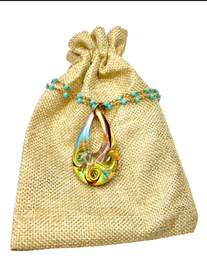 Gold and Aqua Murano Glass Necklace