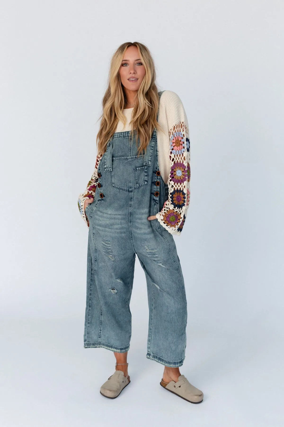 High Hopes Slouchy Pocket Denim Overalls - Blue Pockets