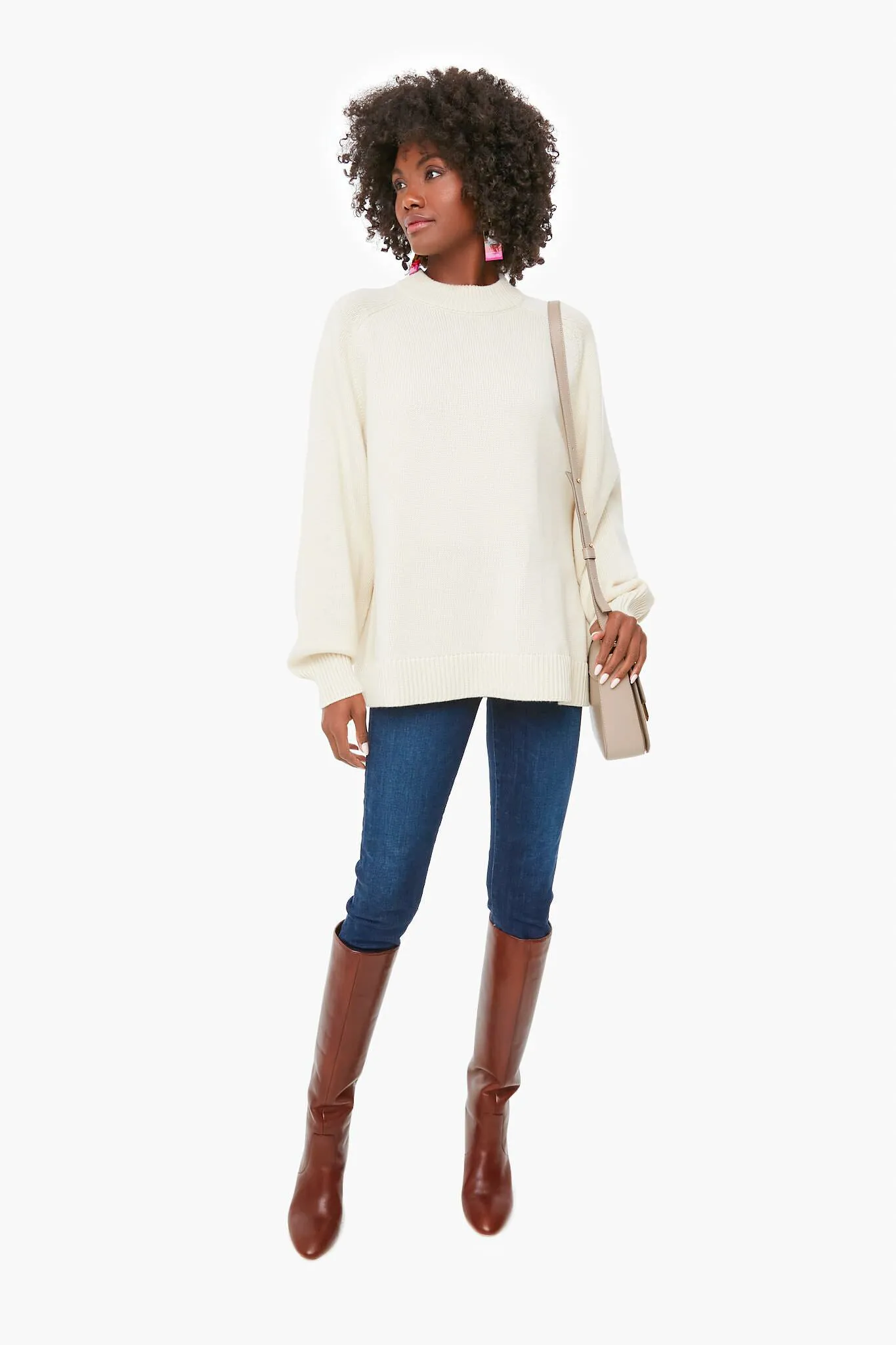 Ivory Oversize Cashmere Crewneck Sweater