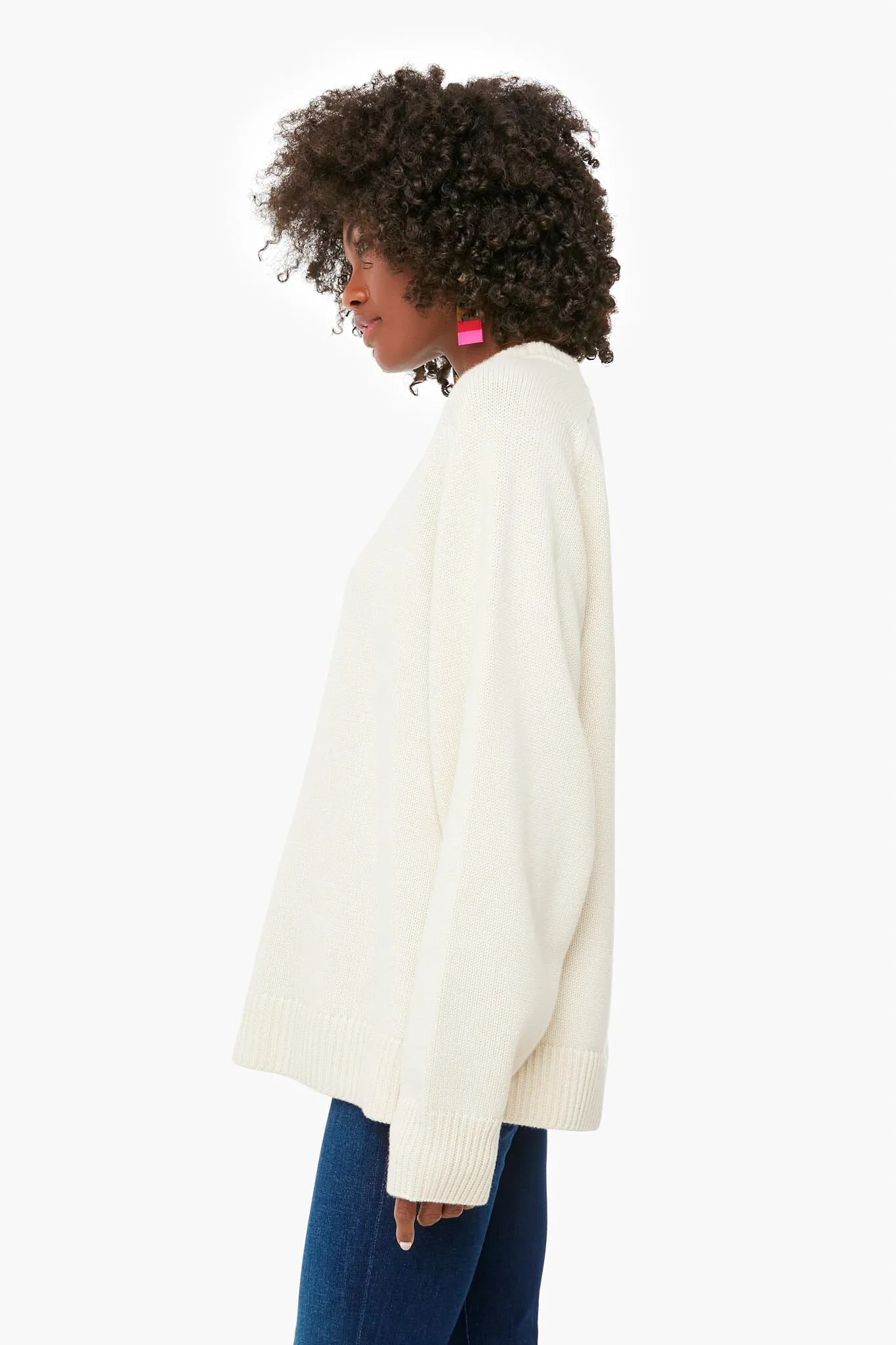 Ivory Oversize Cashmere Crewneck Sweater