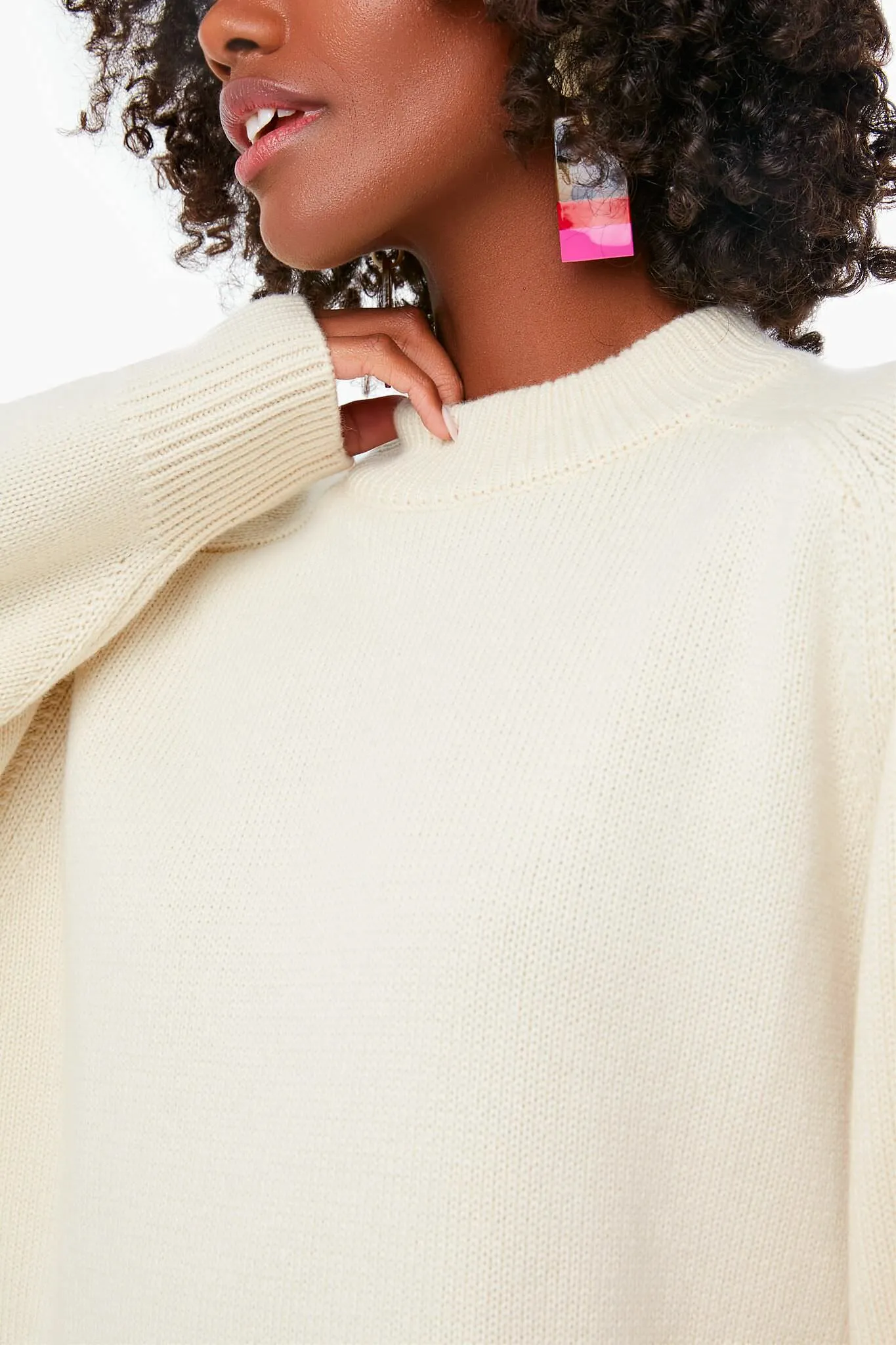 Ivory Oversize Cashmere Crewneck Sweater