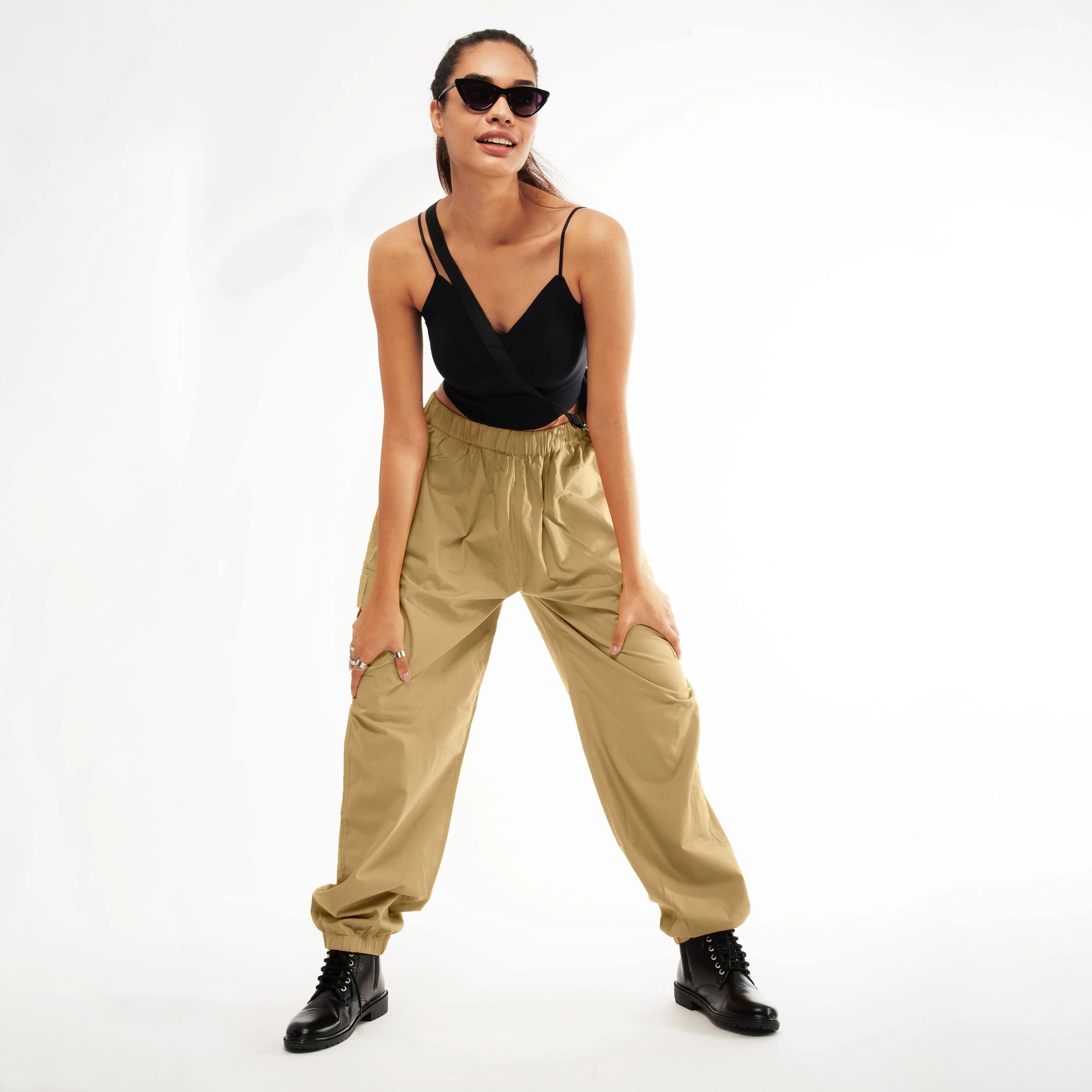 Khaki Cargo Parachute Pants