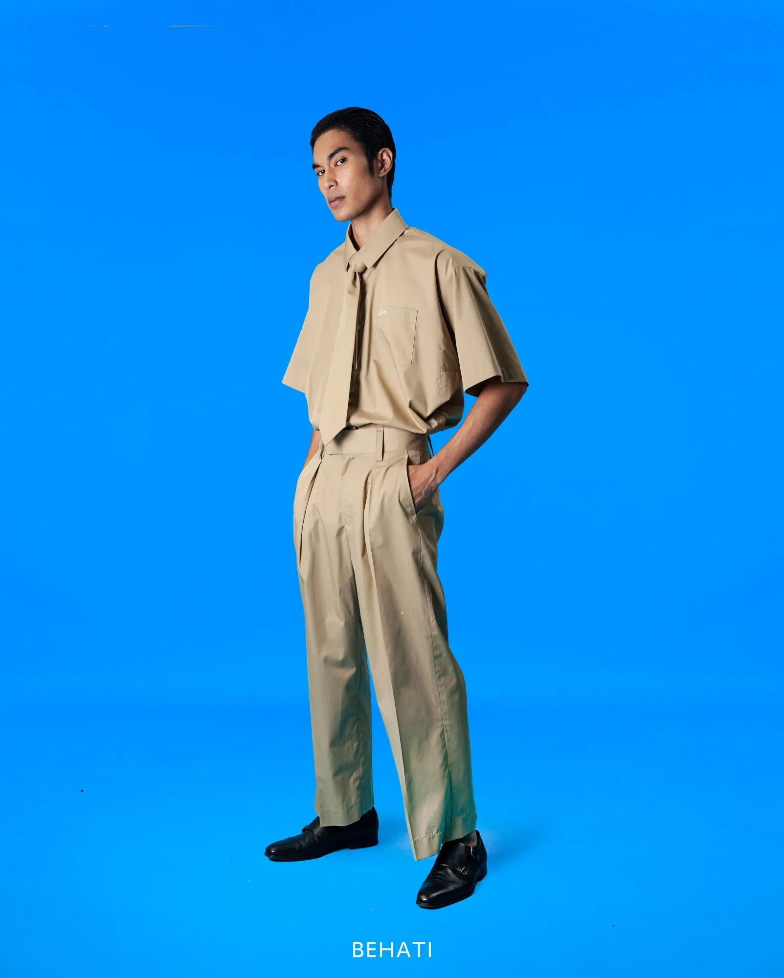 Mahkota Shirt with Tie (Khaki)