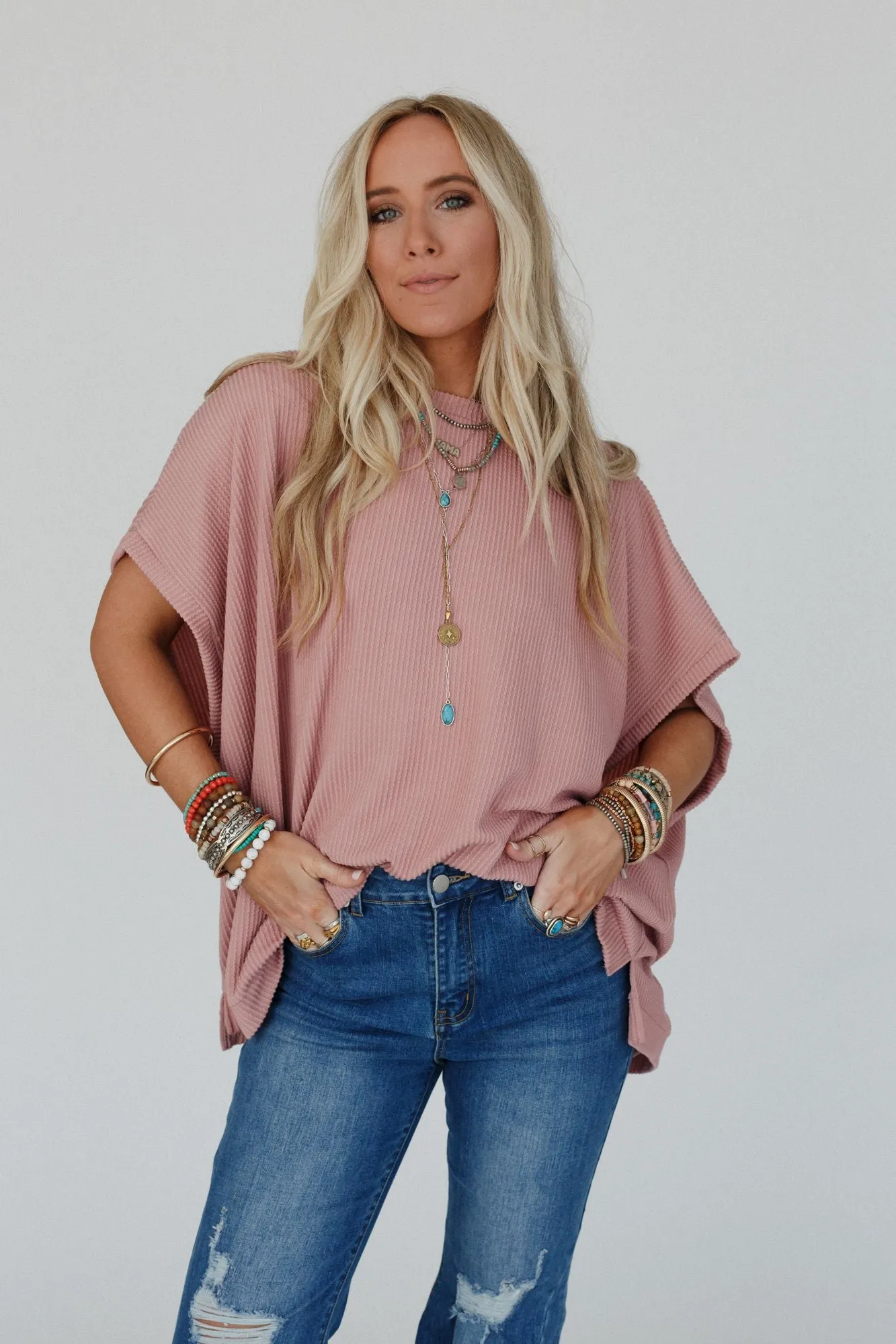 Moon Glow Texture Knit Top - Rose Faded