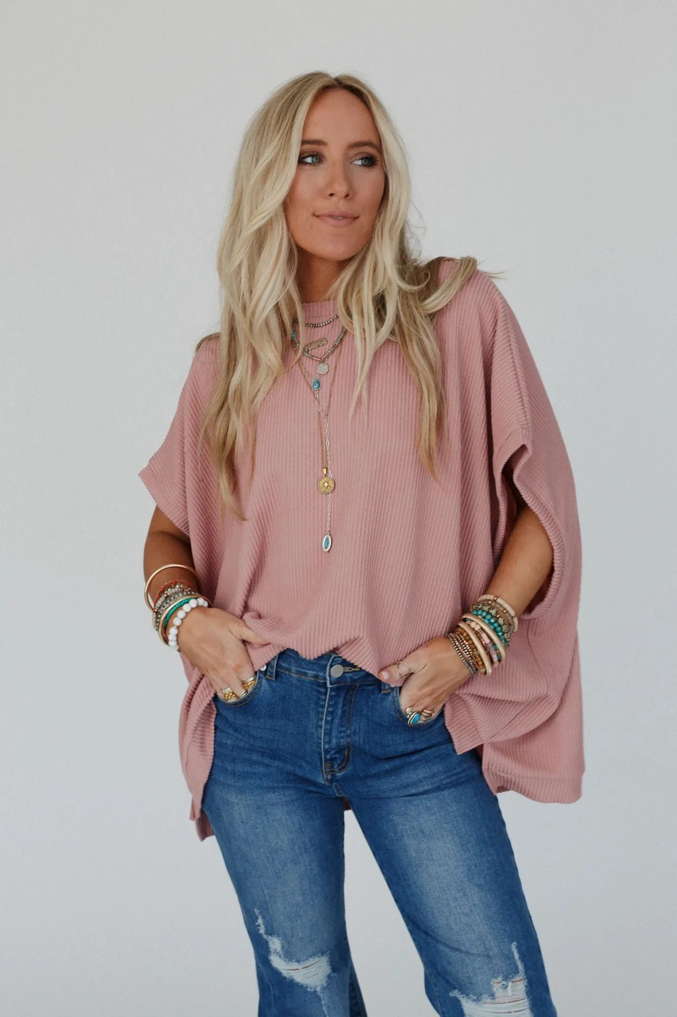 Moon Glow Texture Knit Top - Rose Faded