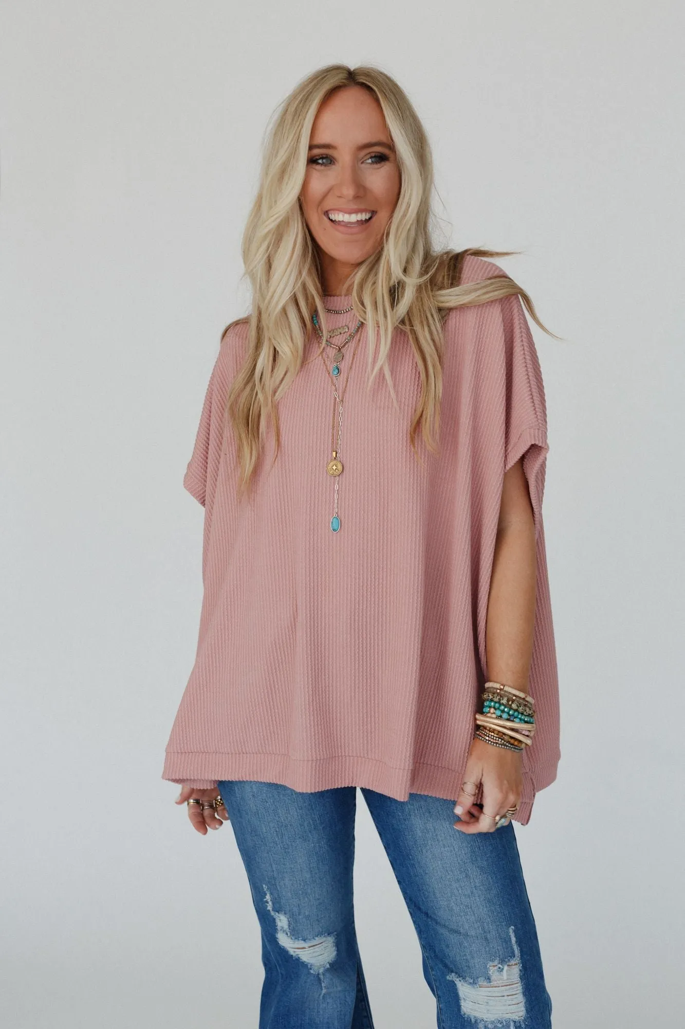 Moon Glow Texture Knit Top - Rose Faded