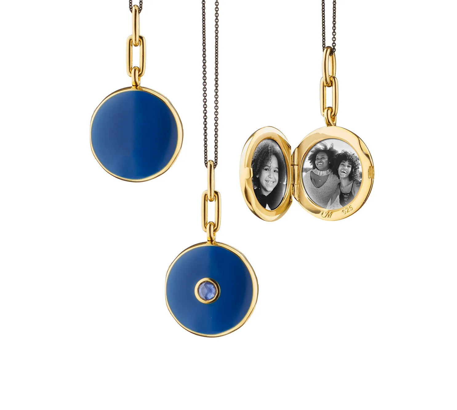 Navy Enamel Vermeil Round Locket with Blue Sapphire