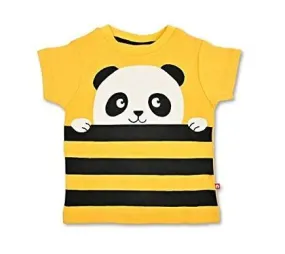 Nino Bambino 100% Organic Cotton Yellow N Panda Design Round Neck Short Sleeve T Shirt For Unisex Babies & Kids (Certified ORGANIC) - 1 Pc (5 To 6 Years)