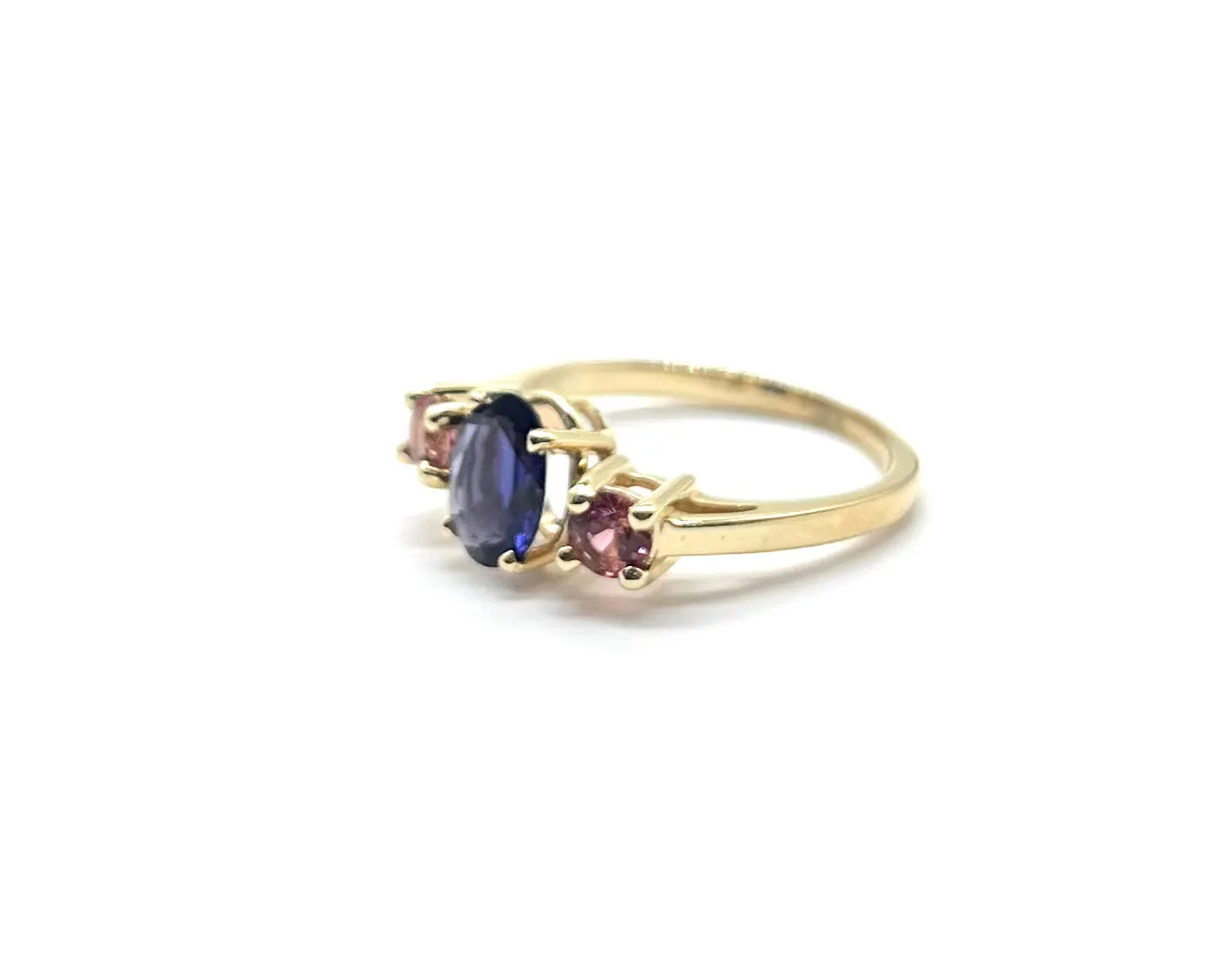 Pink and Blue Sapphire 3 In Line Ring