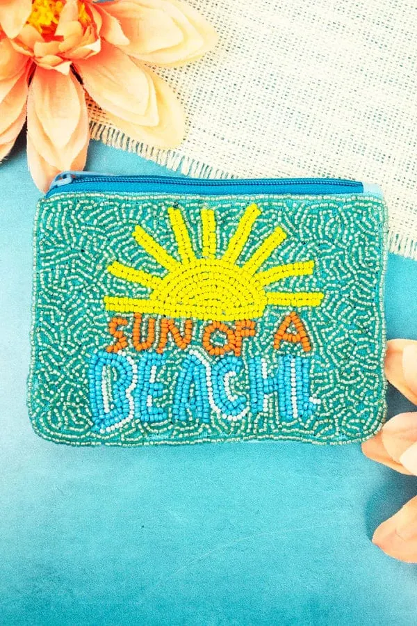 SUN OF A BEACH beaded coin clutch