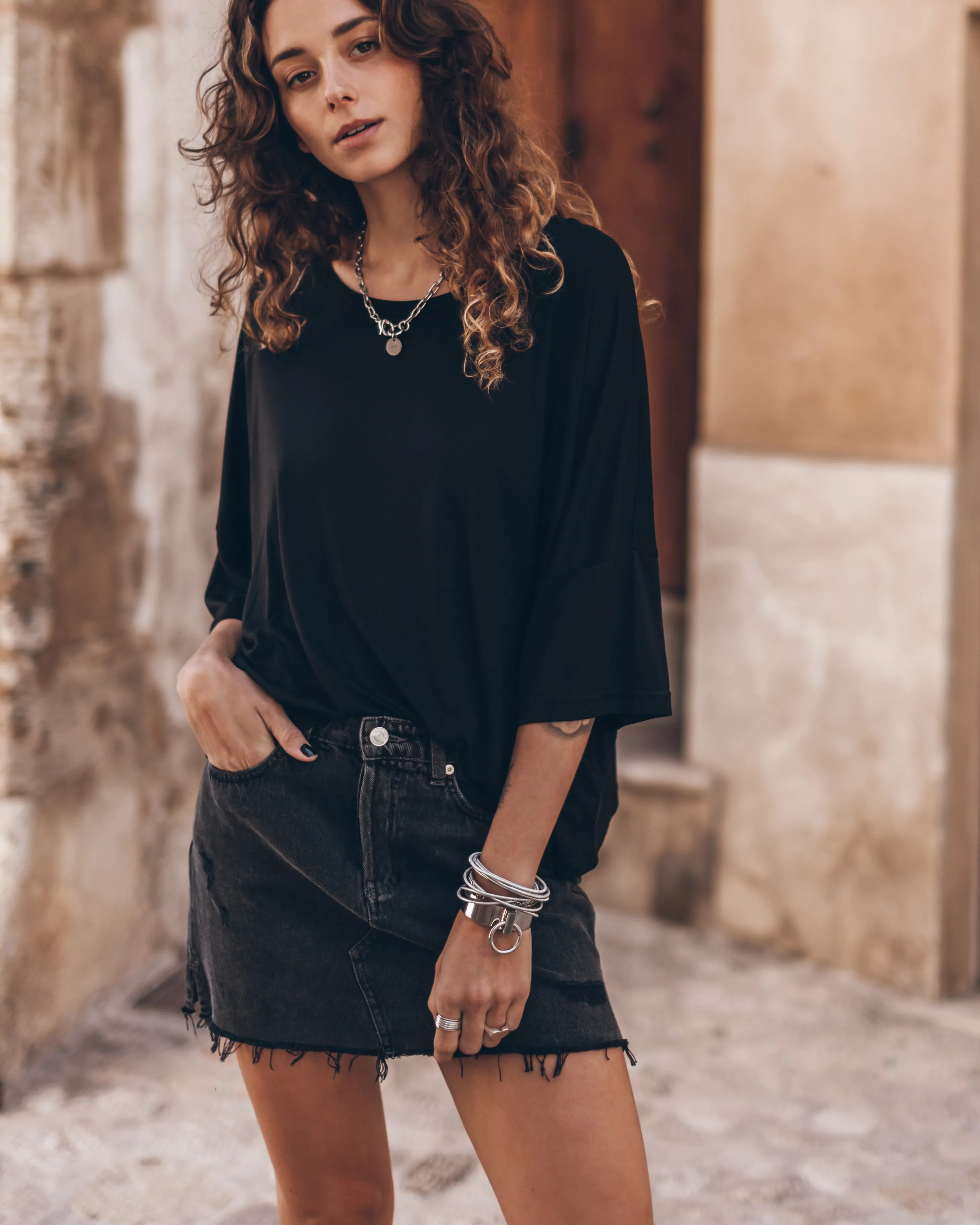 The Black Loose Lyocell T-Shirt