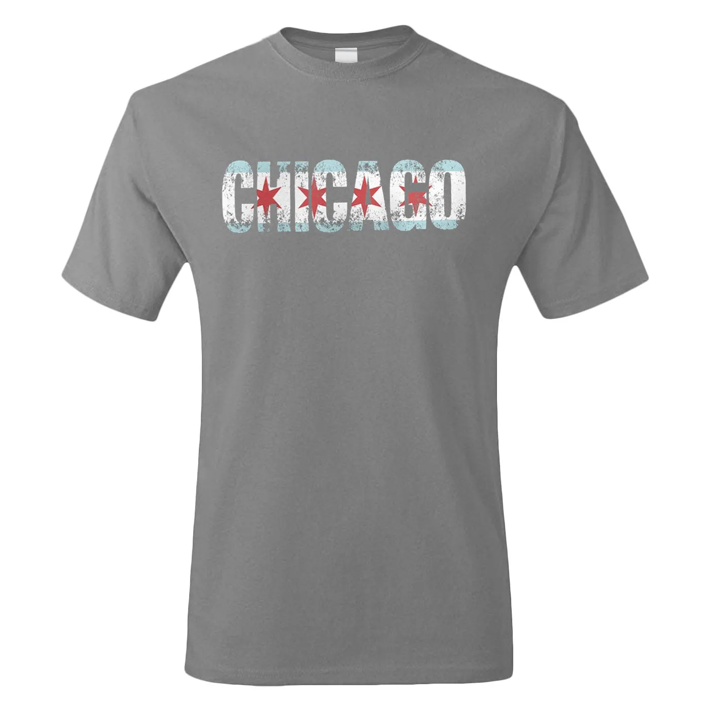 Unisex Chicago Flag Letters T-Shirt - Grey