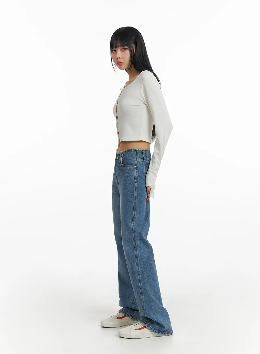 Waist Distressed Flared Jeans IM414