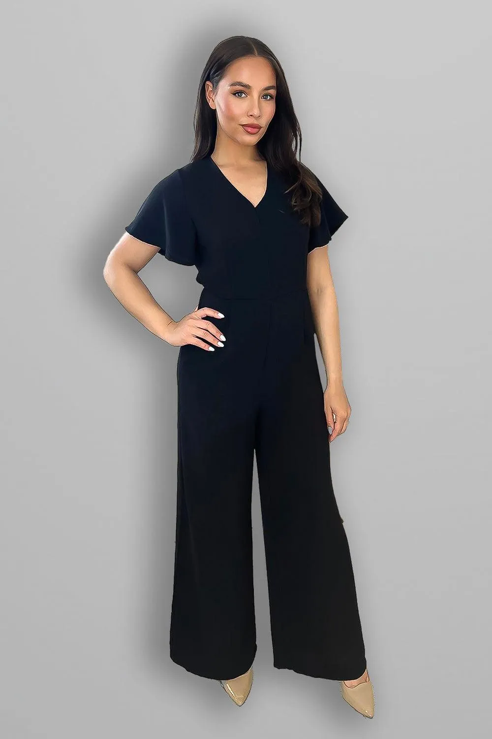 Wing Sleeve V-Neck Palazzo Jumpsuit