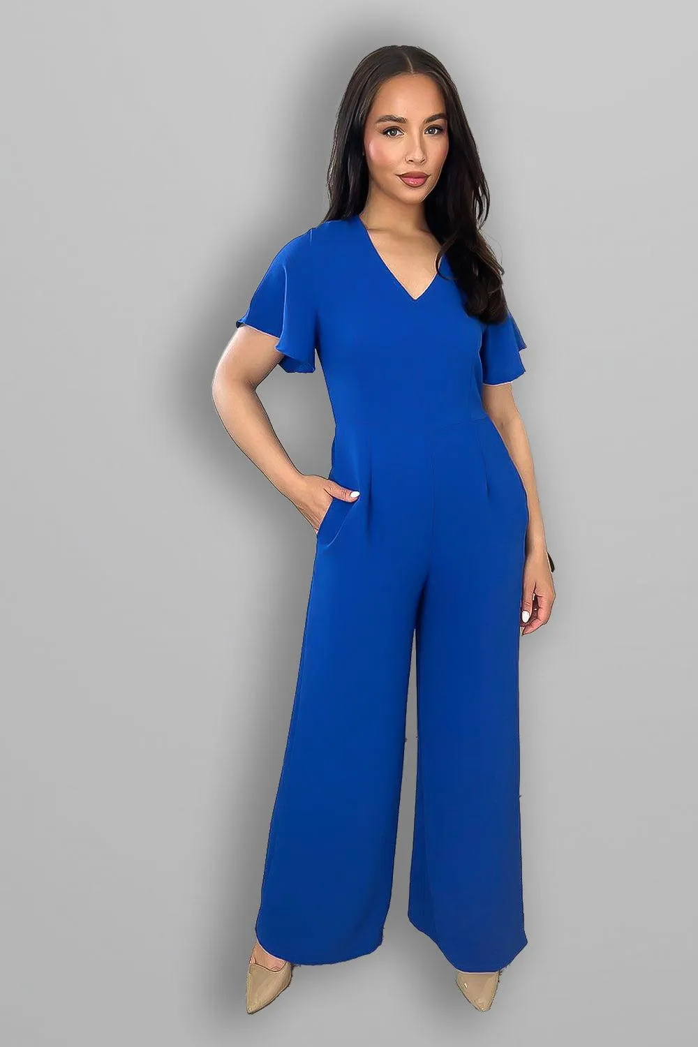 Wing Sleeve V-Neck Palazzo Jumpsuit