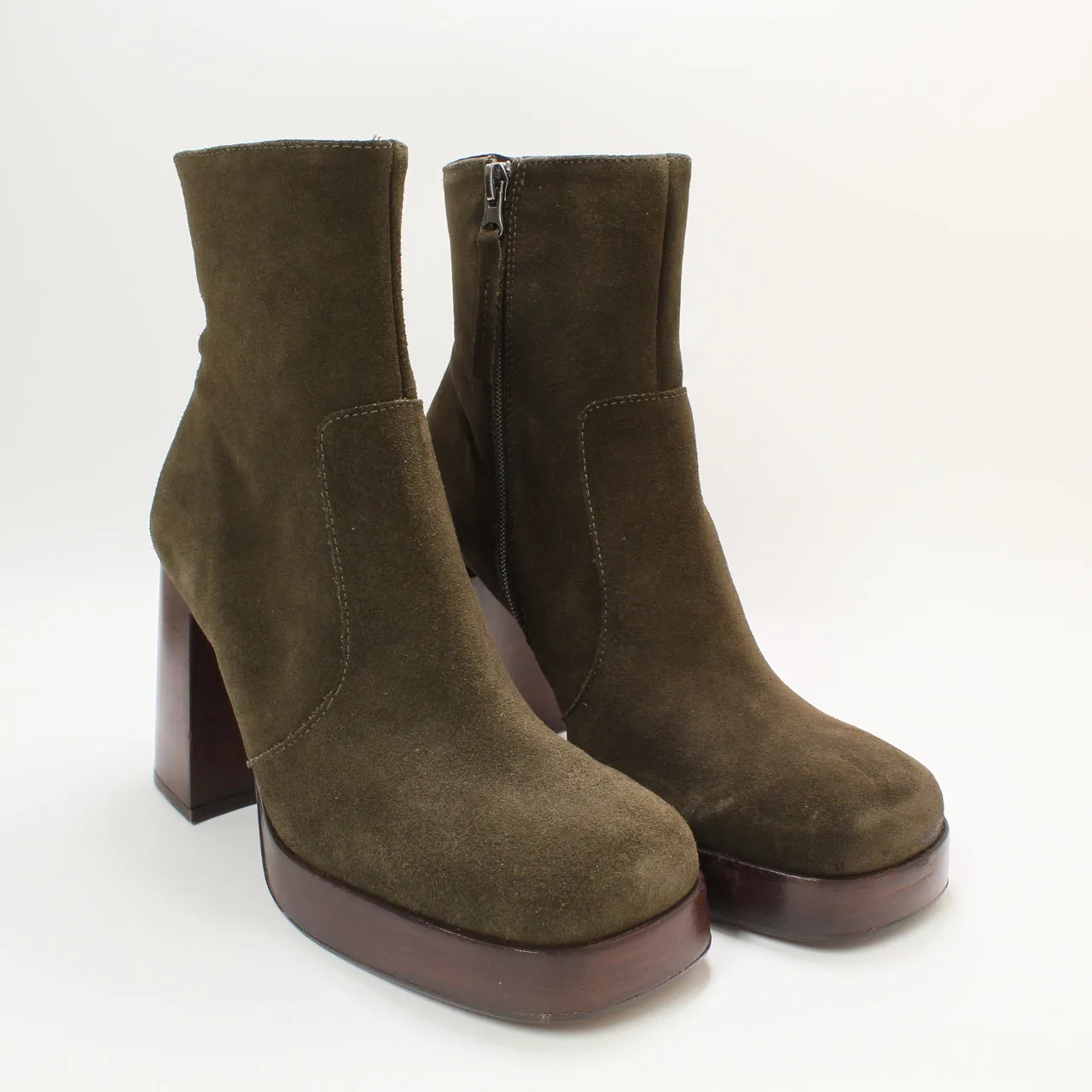 Womens Office Arlo Heeled Platform Boots Green Suede Uk Size 6